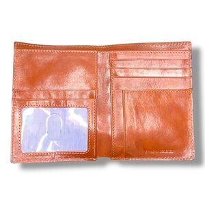 Vintage Tan Brown Italian Leather Folding Wallet Classic Bifold Western